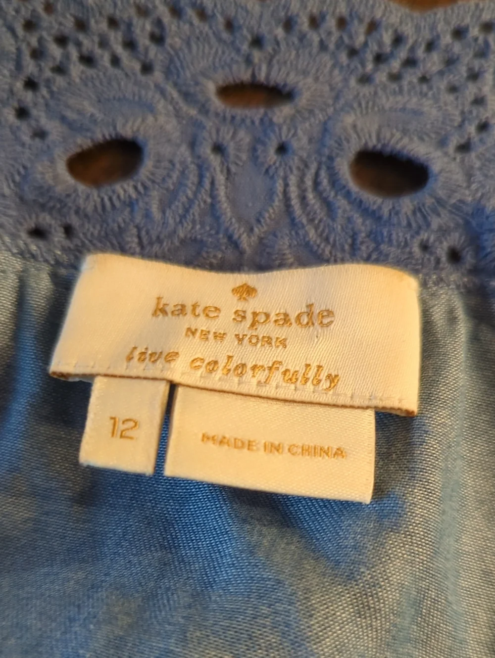 Kate Spade Blue Chambray Lace Trim Peplum Blouse Size 12